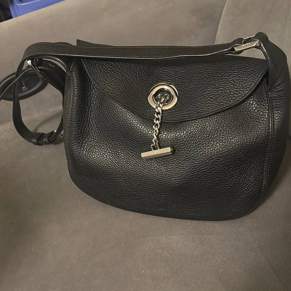 Botkier Black Shoulder Bag with Textured Leather and Silver Closure